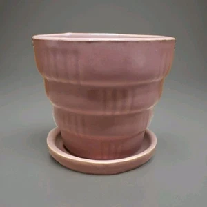 Vtg. Pottery Flower Pot 3.5" Dark Pink Ringware Small Planter Mid Century - Picture 1 of 13