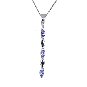 9 kt Weißgold Tansanit Halskette natürliche blaue Marquise Edelsteine Handarbeit verpackt - Bild 1 von 8