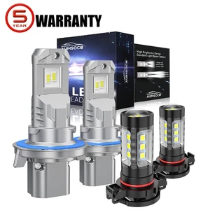 9008 H16 LED Headlight Bulbs High Low Beam Fog Light Combo Kit 6000K White 4Pcs - Picture 1 of 16