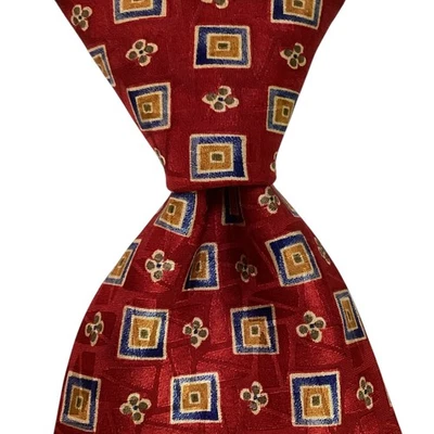 JOS. A. BANK Men's 100% Silk Necktie USA Designer Geometric Red/Yellow/Blue GUC - Image 1 of 3