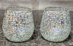 Iridescent Textured Confetti Drinking Glass Blown Tumblers White Clear Mexico  - Picture 1 of 14