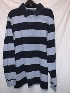 Jaeger Long Sleeve Polo Shirt Rugby Mens Blue Striped Hooped XL Rubber Buttons - Picture 1 of 12