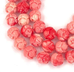 8mm Pink Shell Lotus Flower Round DIY Yoga Buddhist Beads Fluted Giant (20 Pcs) - Picture 1 of 4