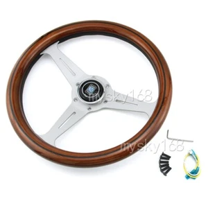 Volante de madera Nardi 14 pulgadas 355 mm plato plano plateado volante clásico - Imagen 1 de 9