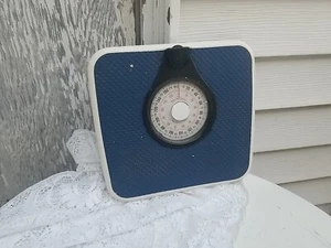 Vintage Blue White Made West Germany Bathroom Scale 280# Adjustable Metal Rubbe - Picture 1 of 6