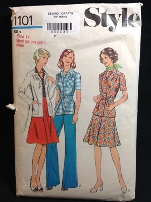 Sewing Pattern Style 1101 retro 70’s vintage skirt, pants, blouse size 14 - Image 1 of 2