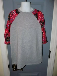 LuLaRoe Gray W/Multi-Colored Aztec Prink Sleeves Sloan Shirt Size 8 Girl's EUC - Picture 1 of 3