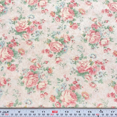 Tiny Treasures 2006 RJR Fabrics Florals on Pink Cotton Fabric Remnant 13" x 43" - Image 1 of 2