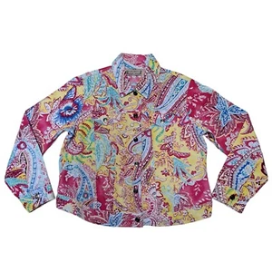 Vintage Life Style Jeanshemd Jacke Shacket Damen Gr. L Paisley geblümt - Bild 1 von 7