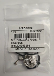 Pandora " Lock of Love Heart " Dangle Charm Sterling Silver #791429CZ - Picture 1 of 2
