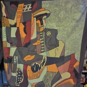 Pablo Picasso Brown Made Paris Square Silk Scarf 33ins 84cms Man Hat Button Hole - Picture 1 of 6
