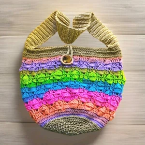 Eco Friendly Rainbow Crossbody Bag Cotton Crochet Tote Colorful Handmade Bag - Picture 1 of 6