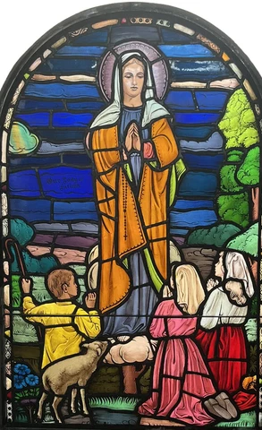 ANTIQUE STAINED GLASS WINDOW, "OUR LADY OF FATIMA" 1930s Philadelphia PA Cover