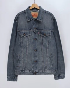 Mens LEVIS Blue Denim Jeans Trucker Distressed Metal Button Jacket Size XL - Picture 1 of 19