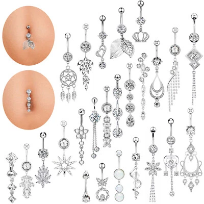 1Шт пупок кнопка кольцо CZ подвеской для женщин 316L стали изогнутый штанга пирсинг 14G - Изображение 1 из 2