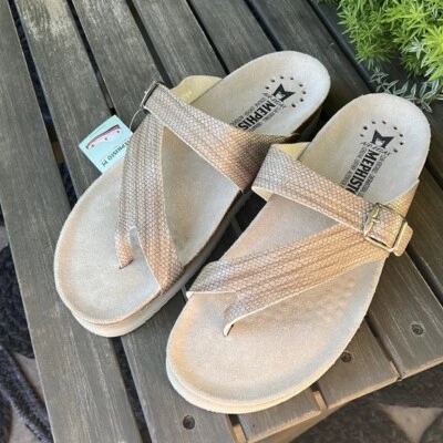 Mephisto Helen Cream Tan Leather Snakeskin Sandal Slides Size 11 (41) - Image 1 of 4