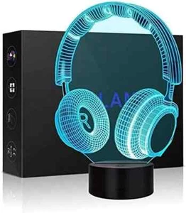 Headphone 3D Illusion Lamp, 3D Night Light for Boys Girls Table Desk Lamp 7 Colo - Picture 1 of 8
