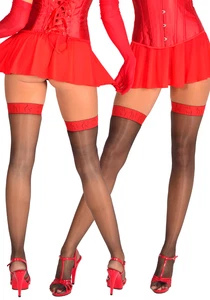 Castilla - Ultra Shine Stockings with Patterned Design Stay Up Band - Picture 1 of 10