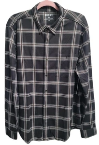 Rhone Hardy Flannel Shirt Lg Dark Espresso Windowpane Stretch Jacquard Fall 2024 - Picture 1 of 9