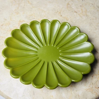 Bandeja de sabonete vintage retrô de plástico para banheiro verde abacate década de 1960 flor - Imagem 1 de 4