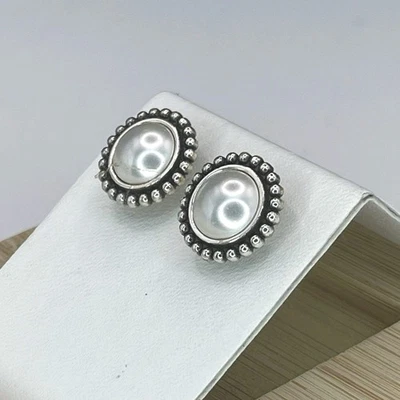 Brighton Twinkle Pearl Silver Tone Beaded Stud Earrings Classic Elegant Style - Image 1 of 4