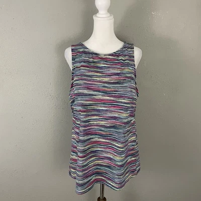 Camiseta Tankini Lands End Talla 16 Sujetador Estante Natación Multicolor Rayas Cuello Alto Modesto Foto 1 de 4