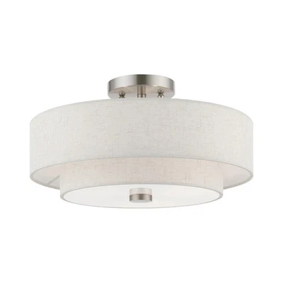 Pantalla de tela Livex Lighting montaje empotrado de 3 luces, 51084-92, níquel cepillado con o Foto 1 de 4