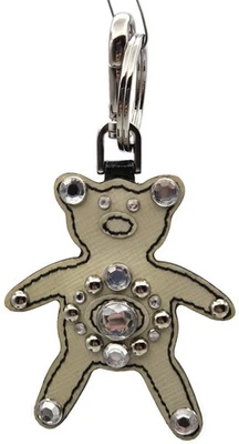 Prada Oso de Peluche Llavero Cartera Dije Beige Negro Cuero Saffiano con Cristales Foto 1 de 4