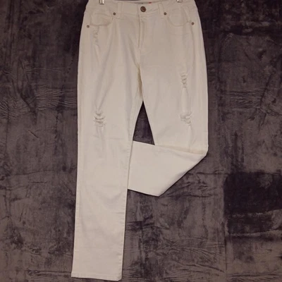 Cabi Jeans Womens 8 White High Slim Distressed Pants High Rise 5 Pocket Slim Leg - Image 1 of 4