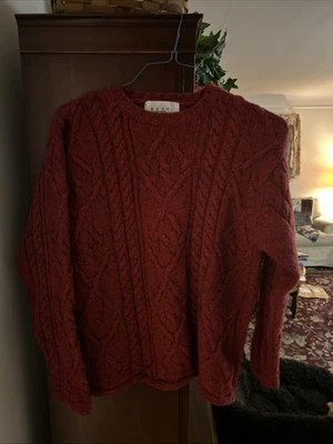 SIGUIENTE Suéter de Diseñador Rojo Profundo Para Mujer Grande Mezcla de Lana Cuello Redondo Tejido con Cable Foto 1 de 4