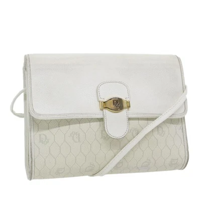 Christian Dior Honeycomb Canvas Shoulder Bag PVC Leather White Gold Auth 85684 - Imagem 1 de 4