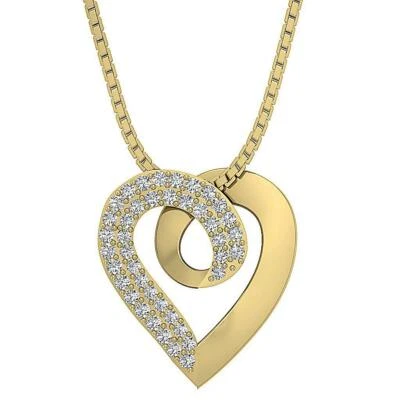 Conjunto de collar colgante corazón I1 G 0,55 quilates pavé de diamantes reales oro macizo 14K 0,8 pulgadas Foto 1 de 4