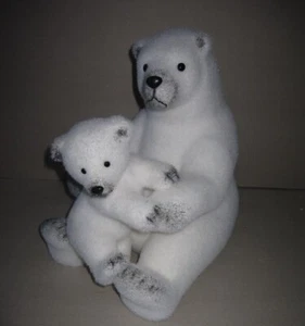 Orsa seduta con cucciolo bianco effetto ghiaccio 35 cm animali da bosco orso - Foto 1 di 1