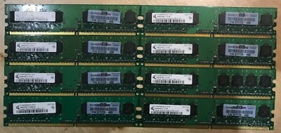 Lote de 8 memorias HP PN 377725-888 4 GB (8 x 512 MB) PC2-5300U-555 Foto 1 de 2