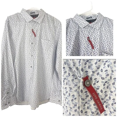 Bruno Milano White and Blue Floral Button Down Long Sleeve Shirt Men Size Large - Image 1 of 4