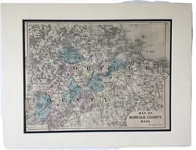 Mapa original del condado de Norfolk de 1876, mate, Norwood, Dedham, Hingham, Quincy, Mass, MA Foto 1 de 4