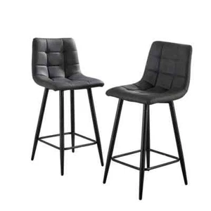 2 Grey Bar Stools Padded Seat Kitchen Breakfast Chairs w/ Black Legs - Picture 1 of 10