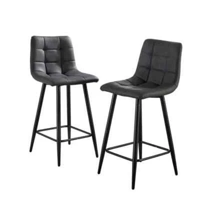 2 Grey Bar Stools Padded Seat Kitchen Breakfast Chairs w/ Black Legs - Image 1 of 4