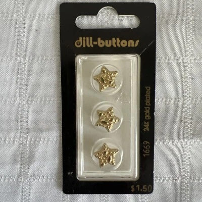 Dill Buttons 24K Gold Plated Stars - Buttons #1669 ~ 7/16" (11mm) | 3 Pack VTG - Image 1 of 4