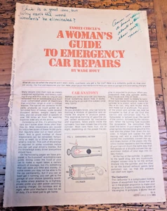 VNTG 1974 WOMAN'S Guide To EMERGENCY Car REPAIR Family CIRCLE 8 page ILLUSTRATED - Picture 1 of 3