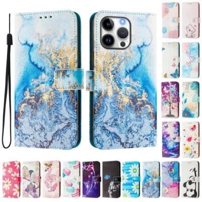 Luxury Cat Butterfly Flower Marble Wallet Cover Case For 16 15 14 Pro Max 16E - Image 1 of 4