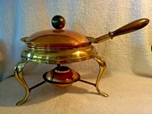 Vintage Llumas Handcrafted Copper 4 Piece Fondue Chafing Dish With Lidded - Picture 1 of 8