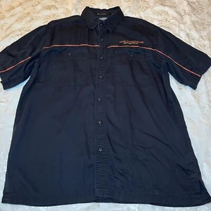 Harley Davidson Size M Button Down Mechanic Short Sleeve Black 100% Cotton - Picture 1 of 6
