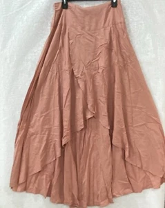Oneill Maxi Skirt Womens L Peach Hi Low Wrap High Waist Fit & Flare Viscose - Picture 1 of 14
