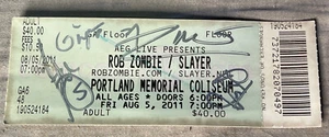 Rob Zombie Slayer Ticket 8-5-11 signiert von Rob Zombie John 5 Ginger Piggy - Bild 1 von 6