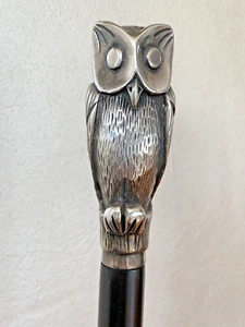 VINTAGE MID of XX CENTURY STERLIN SILVER WALKING STICK OWL ! - Picture 1 of 8