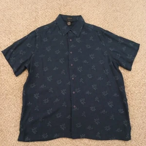 J.Ferrar Shirt Mens XL Blue Floral Silk Short Sleeve Button Up - Picture 1 of 8