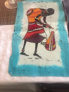 3 X Ethnic Wax Batik Painting On Fabric Black African Art 18”X 10” Variety 6 - Picture 1 of 3