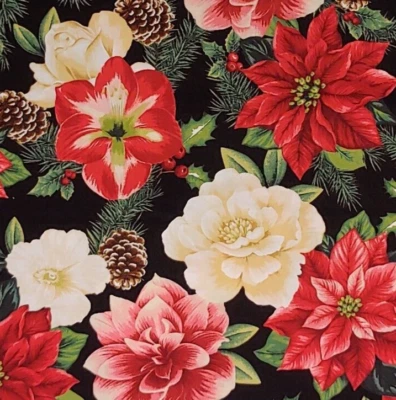 Tela Floral Navidad Invierno Jardín HENRY GLASS Edredones Algodón DOS YARDAS  Foto 1 de 4