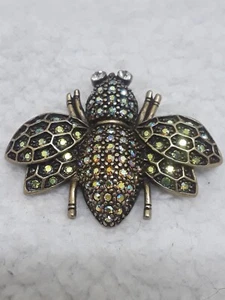 Kirk's Folly Aurora Stone Bee Honeycomb Brooch Pin Bronze Tone - Picture 1 of 3